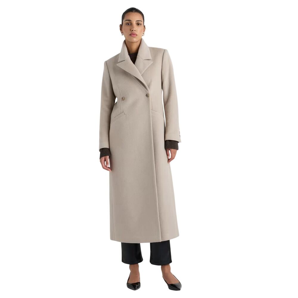 NWOT Quince Women's XS Wool Cashmere Tailored Long Coat Melange Sand Dune Retro